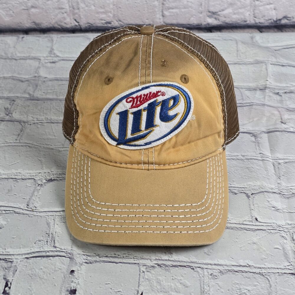 Vtg Miller Lite Beer Tan- Beige Adjustable Mesh Hat